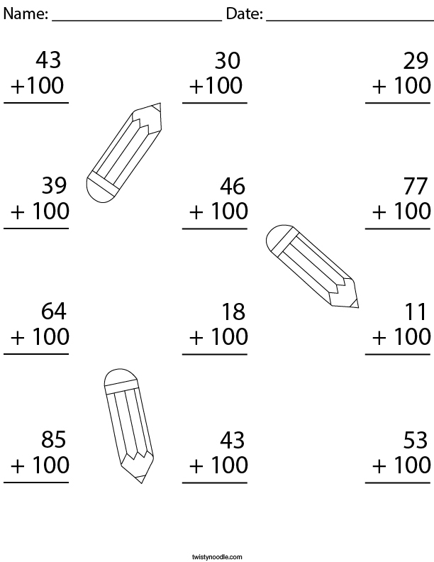 Add 100 To Each Number Math Worksheet Twisty Noodle add-100-to-each-number-math-worksheet-twisty-noodle
